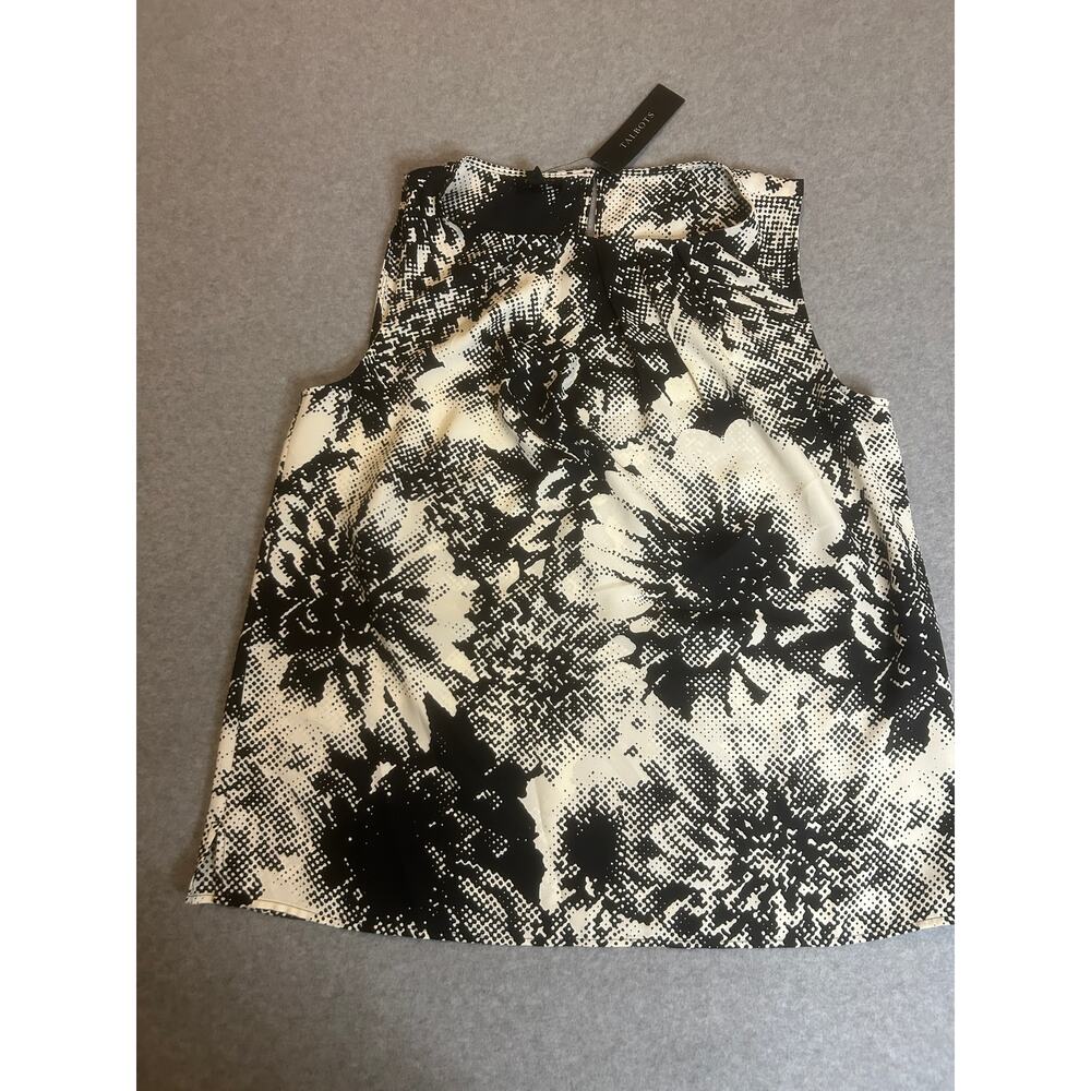 NWT Talbots Sleeveless Black and Cream Printed Blouse Top - Size 10P